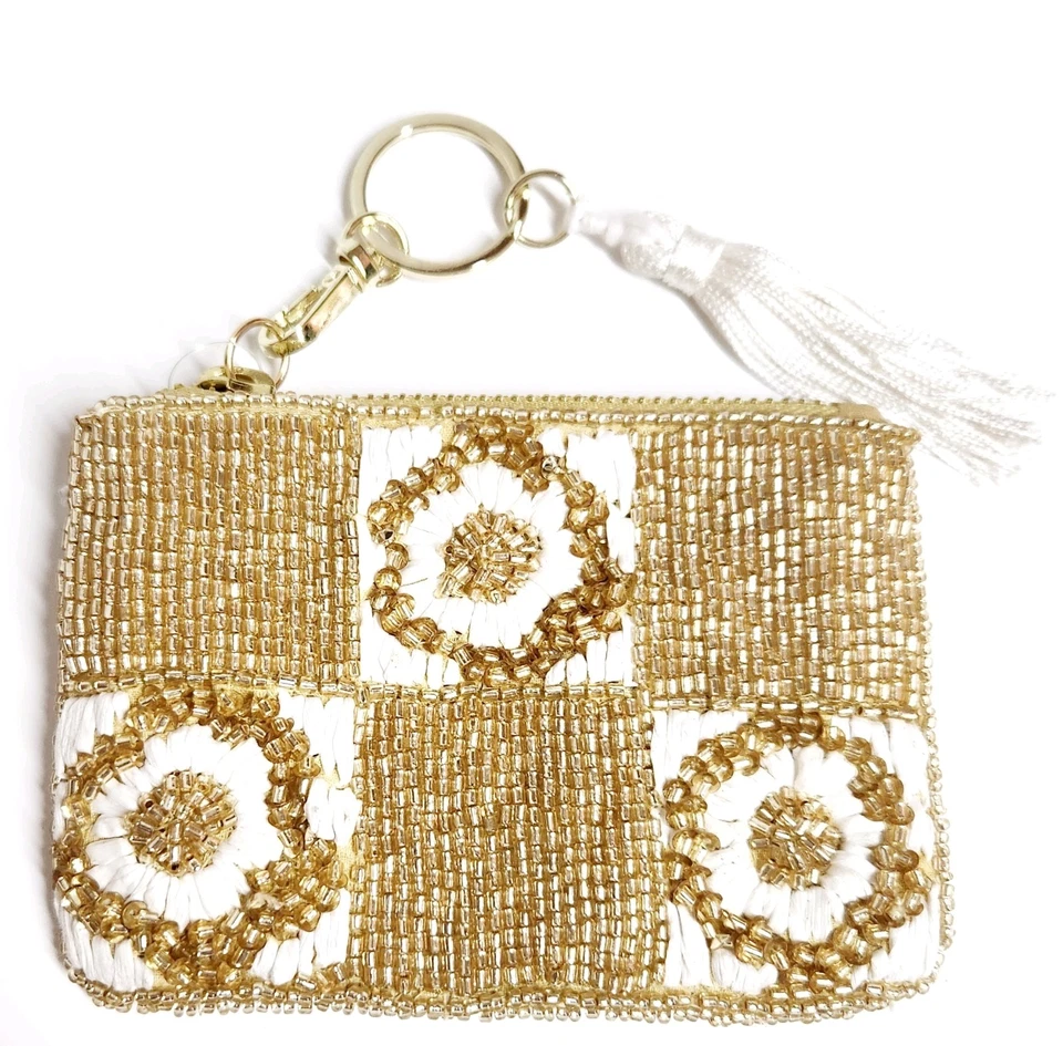 Nuevo Monedero Anthropologie Cuentas Floral Cuadros en Tono Dorado Multicolor Foto 2 de 4