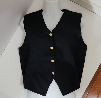 Talbots Womens Button Down Vest Size M Black Merino Wool Career Casual Academia