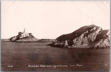 1910s SWANSEA, Wales RPPC Photo Postcard "MUMBLES HEAD and Lighthouse from Pier"