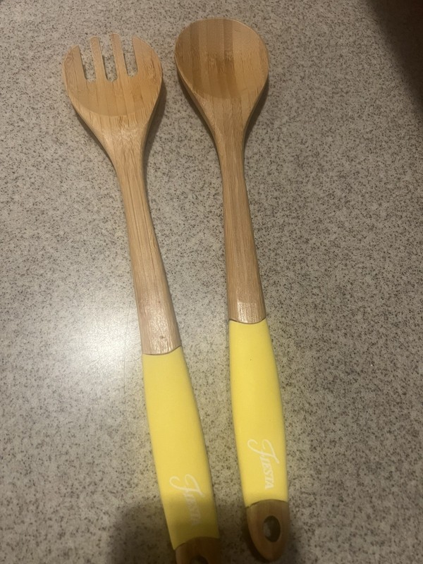 Fiesta 2 Piece Utensil Salad Servers Tongs Bamboo SUNFLOWER Yellow