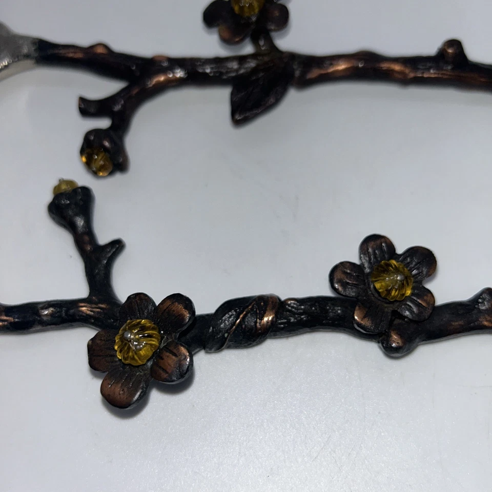 Michael Aram Salad  Servers Branch Twig Handles Topaz Bead Flowers Coppery Metal - Image 4 of 4