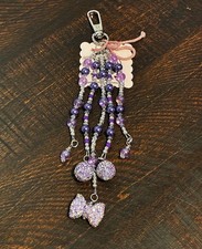 Purse Charm Key Chain Purple Bow and Crystal 2 Bag Charm