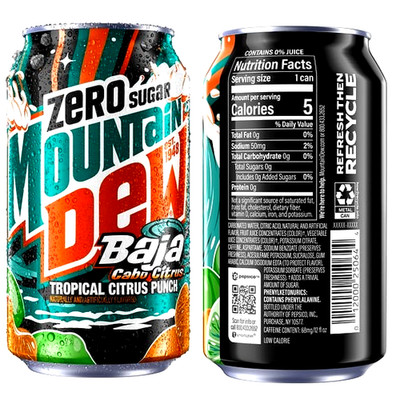Mountain Dew Zero Sugar Baja Blast Cabo Citrus Soda, 12 fl oz Cans, 12 pack