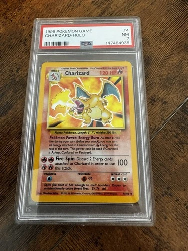 Pokémon Charizard Base Set Holo Rare PSA 7 4/102 1999 English Dragon Card