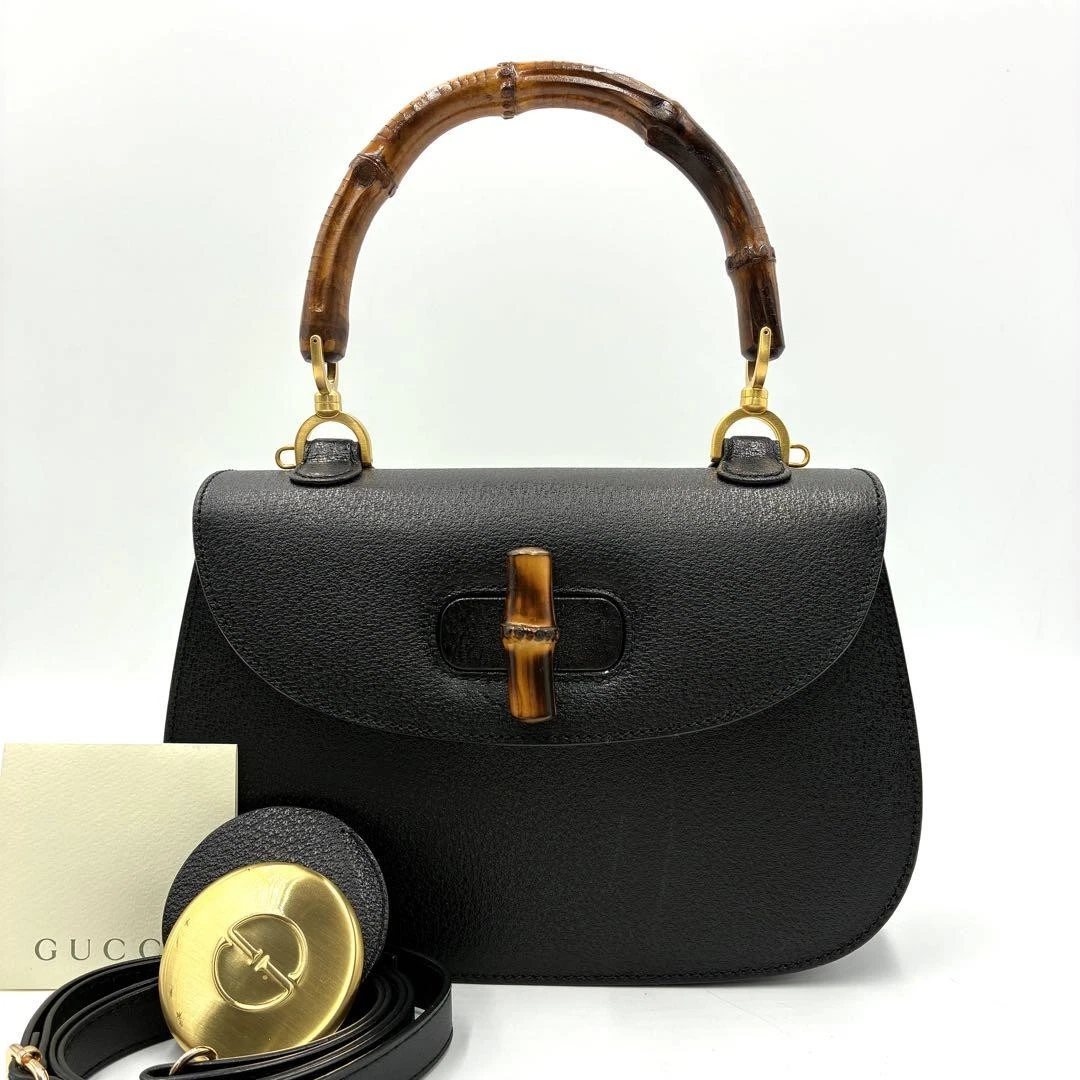 Sac à bandoulière classe Gucci 2 voies bambou cadenas cuir noir #PGC82Z