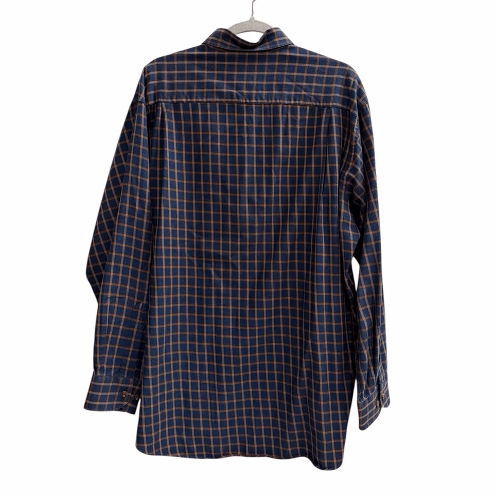 SCOTT BARBER Navy and Oranbe Plaid Casual Shirt Size XL - Image 2 of 4