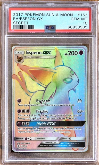 2017 POKEMON SUN & MOON SECRET #152 FULL ART/ESPEON GX PSA 10