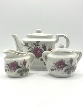 Vintage 1960's Moss Rose Children's Porcelain Teapot Sugar Creamer Japan