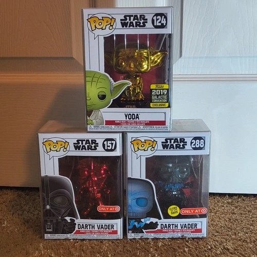 Funko Star Wars Yoda & Darth Vader Exclusive Chrome Glow Vinyl Figures Set