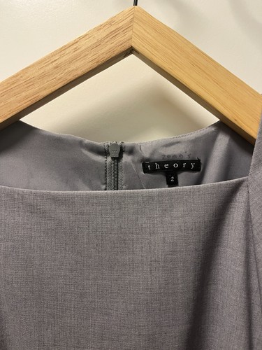 Theory Square Neck Sheath Dress Gray Wool Blend Sleeveless Size 2