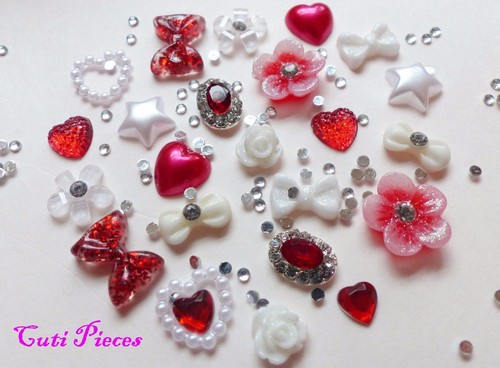 24pcs 3D Nail Art Red Silver White "Xmas Jewel" Rhinestone Flower Star Bow Alloy - Picture 4 of 4