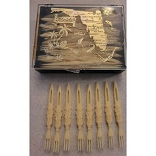Ancienne boite souvenir Floride avec fourchettes à cocktail !  PLASTIQUE !  50 FOURCHES !  MADE IN USA