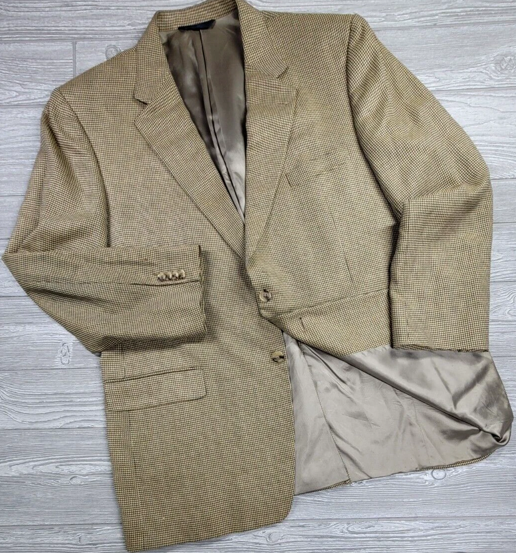 Burberry London Brown Beige Lana 46L Houndstooth Giacca Sportiva 2 Bottoni Blazer