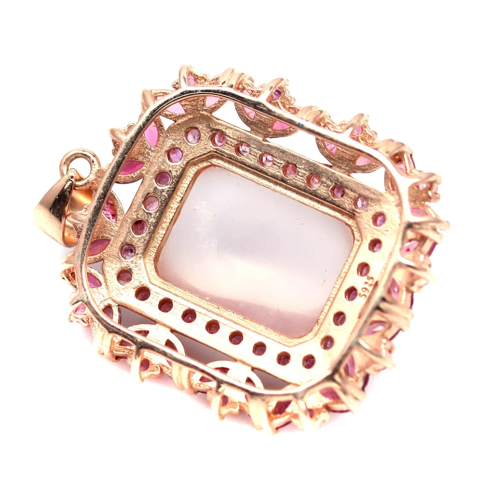 Edelstein 15 x 20 Mm. Rose Quarz & Rosa Saphir Anhänger 925 Sterlingsilber - Bild 3 von 4