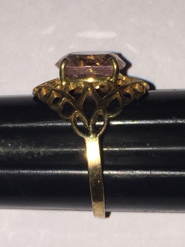 Filigraner Ring 10 Karat Gelbgold rosa oval CZ D innen Krone Punze Größe 7 - Bild 5 von 7