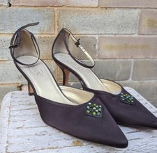 Vintage Y2K 1990s Talbots Brown Green Gemstone Stiletto Pointed Toe Heels Sz 9.5