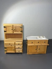 Vintage Dollhouse Concord Kitchen Sink Oak Cabinet &
