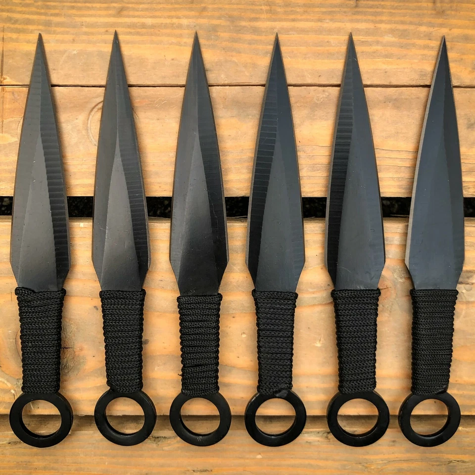 Juego de 12 cuchillos de lanzamiento tácticos negros Ninja Combat Ninjutsu Kunai + estuche Foto 4 de 4