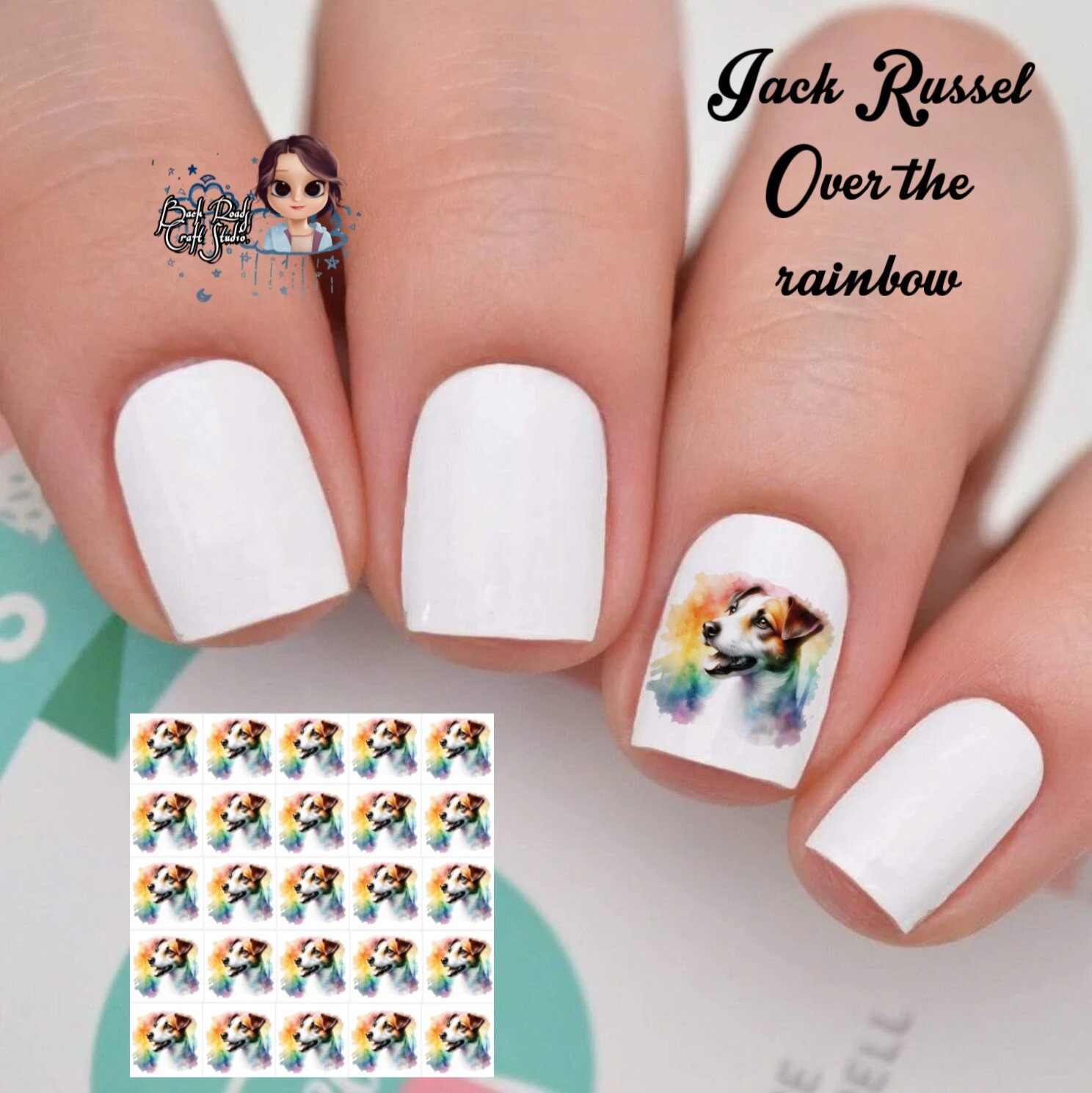 Jack Russel RIP Over The Rainbow Bridge Waterslide Nail Art Decals Set of 50