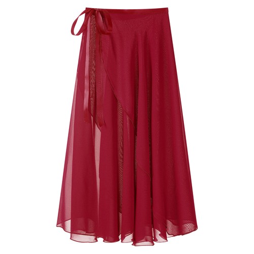 Women's Sheer Lace Up Wrap Dance Skirt Solid Color High Waist Flowy Midi Skirt - Picture 16 of 134