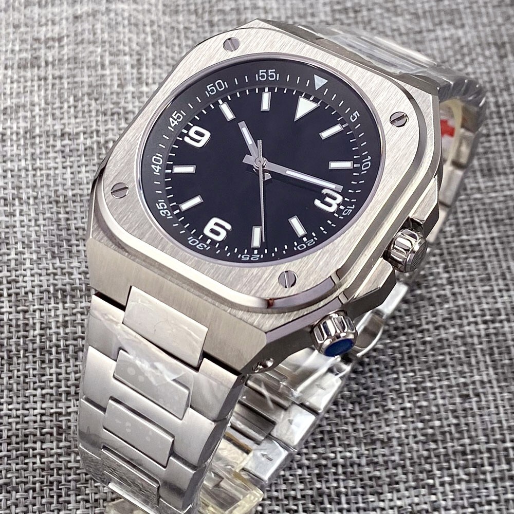 Square 42mm Black Dial NH35A GMT Automatic 200M Dive Watch Mens
