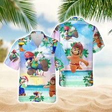 Super Mario Hawaiian Shirt, Button Up Hawaiian Shirt, Sunshine Hawaiian, Game Sh