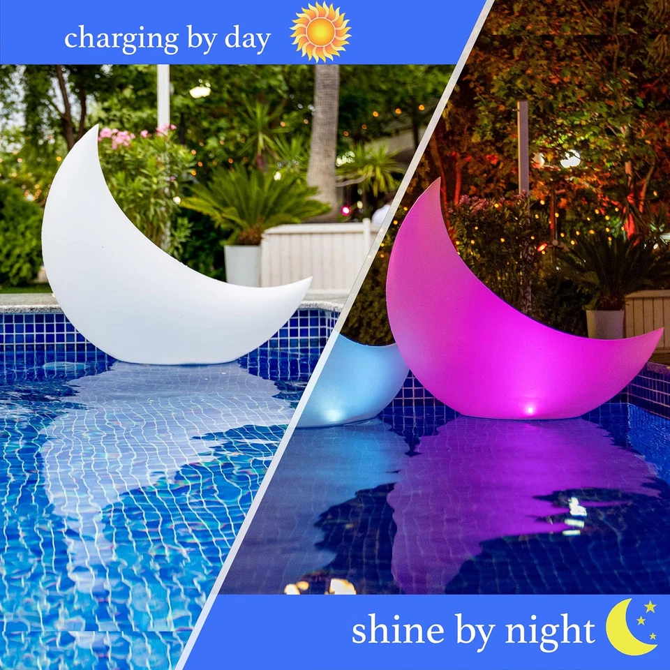 Floating Pool Lights for Swimming Pool Solar Powered - 24" Crescent Moon, 2 Pcs - Image 4 of 4