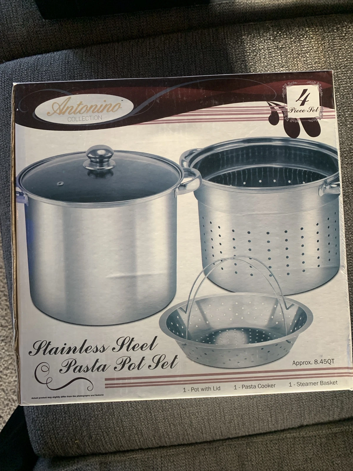 Antonino Collection Stainless Steel 4 Piece Pasta Pot Set 8.45 QT Never Opened