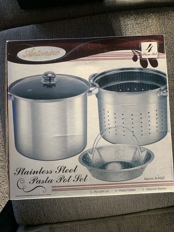 Antonino Collection Stainless Steel 4 Piece Pasta Pot Set 8.45 QT Never Opened