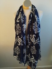 Navy Blue Floral Women's Scarf New Without Tags