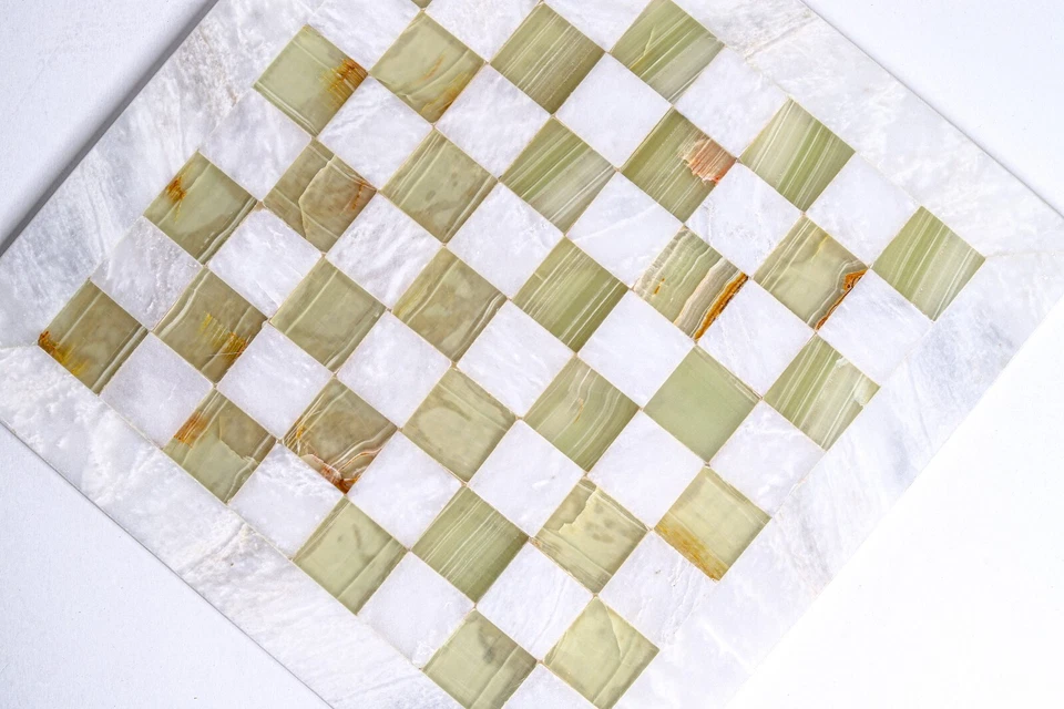 Juego de ajedrez hecho a mano de mármol ónix blanco y verde - Hecho a mano 16 pulgadas Foto 3 de 4