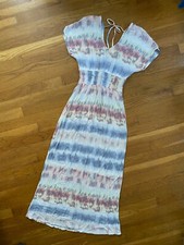 Bebop White Pastel Tie Dye Back Tie Bohemian Tie Back Fit and Flare Maxi Dress