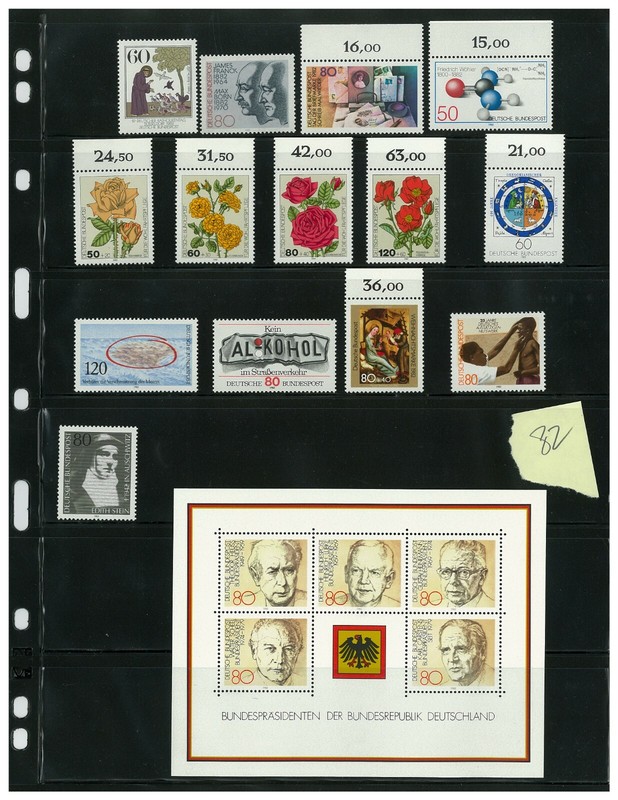 West Germany 1982: 14 MNH Stamps & Souvenir Sheet in Sets, Scott Value = $18.70