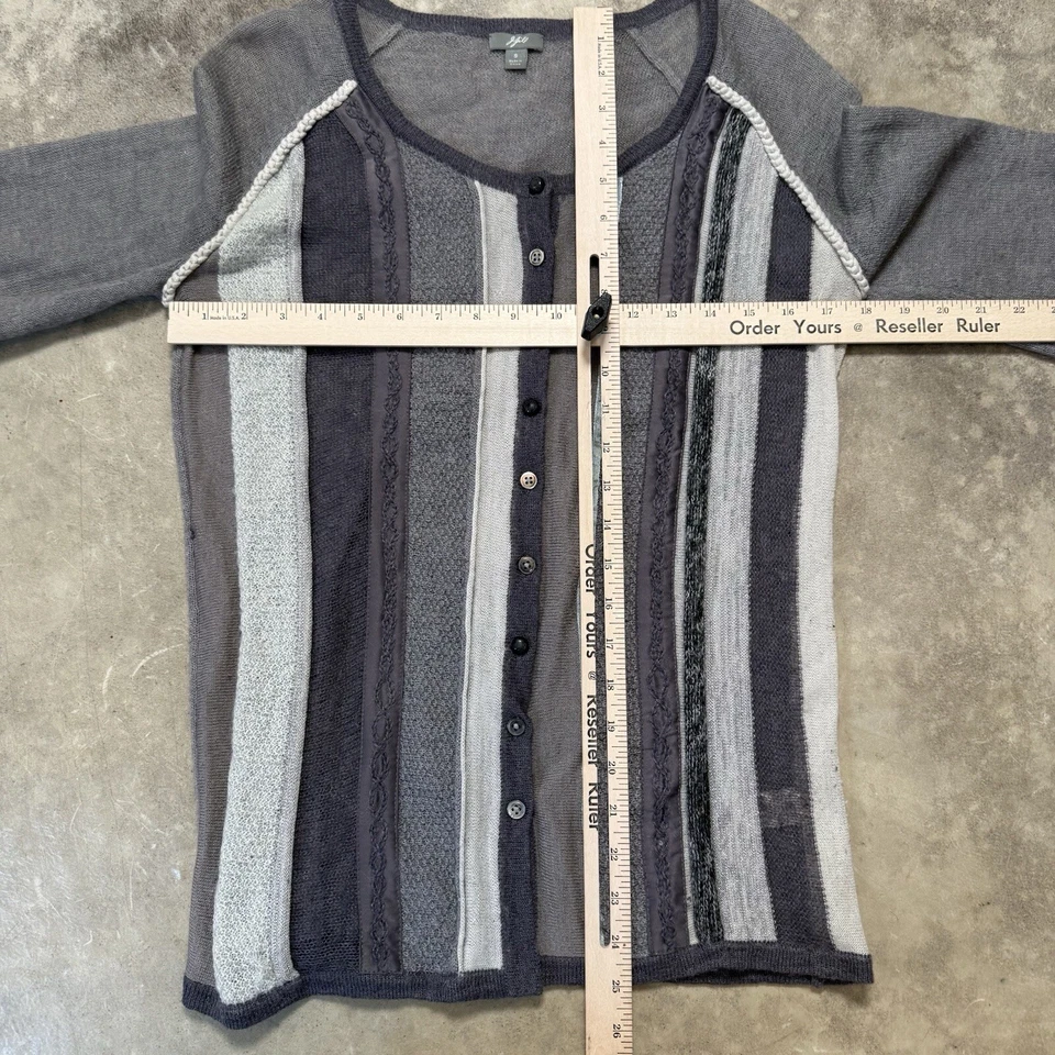 J Jill Cardigan Sweater Womens Small Gray Striped Mohair Wool Blend Button Up - Image 3 of 4
