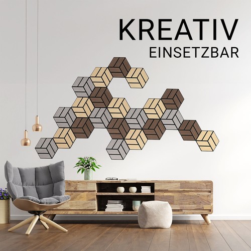 Akustik Wandpaneele 3D Hexagon Akustikplatten 30x26cm Grau Paneele Homestyle4u - Bild 7 von 12