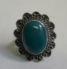 Vintage Mexico S.W. Style Sterling Silver  Blue/Green Stone Ring - Size 6.5