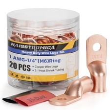 10pcs 1 AWG - 1/4" M6 Battery Cable Lugs, 1 AWG- 1/4" M6 Ring Bare Copper