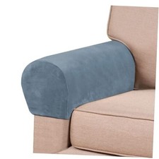 2 Pack Velvet Stretch Armrest Covers - Non Slip Sofa Chair Covers, Dusty Blue