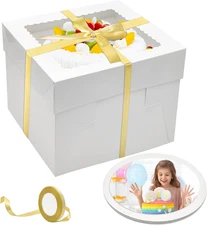 3 Pack Cake Boxes(10X10X8 Inches),White Bakery Boxes with Window,Cardboard Cake 