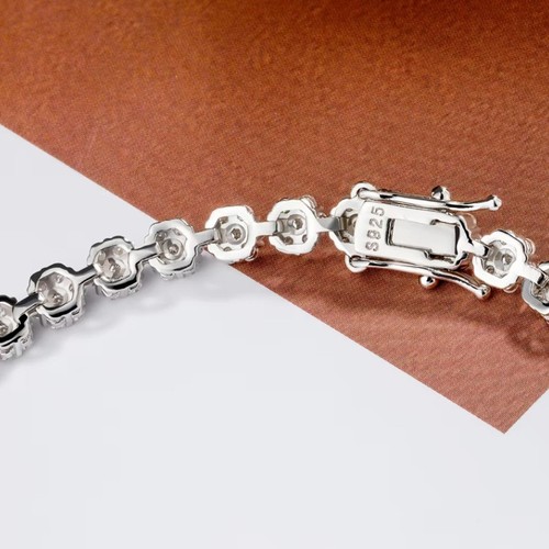 Full D Color Moissanite Flower Shape Bracelet Tennis Chain 925 Sterling Silver - Picture 5 of 16