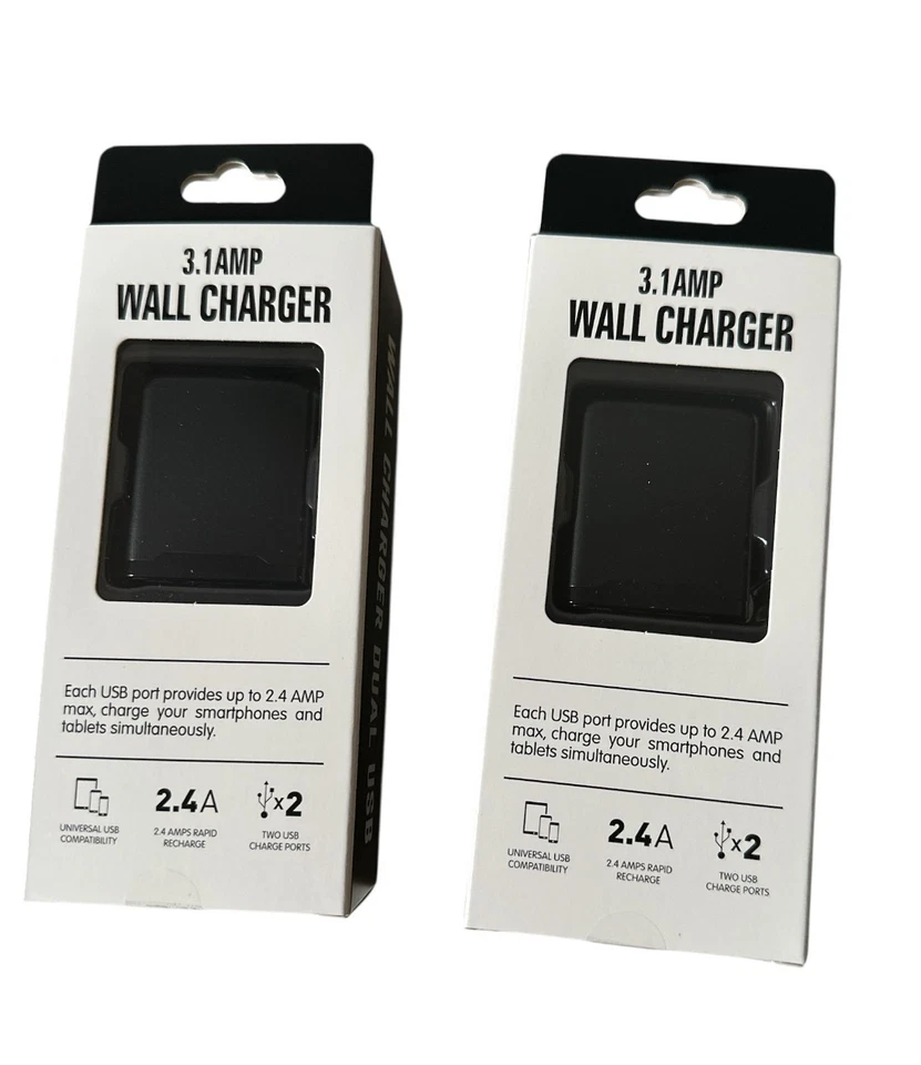Настенное зарядное устройство USB адаптер зарядное устройство упаковка 2 шт. 3,1 2,4 ампер двойной порт быстрое зарядное устройство черное - Изображение 4 из 4