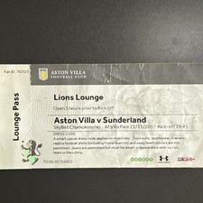 Aston Villa v Sunderland(Skybet Championship 2017/18) Lounge Pass Ticket