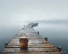 Leonid Afremov FOGGY PIER Oil Painting 30"x24" by Official Studio GICLEE