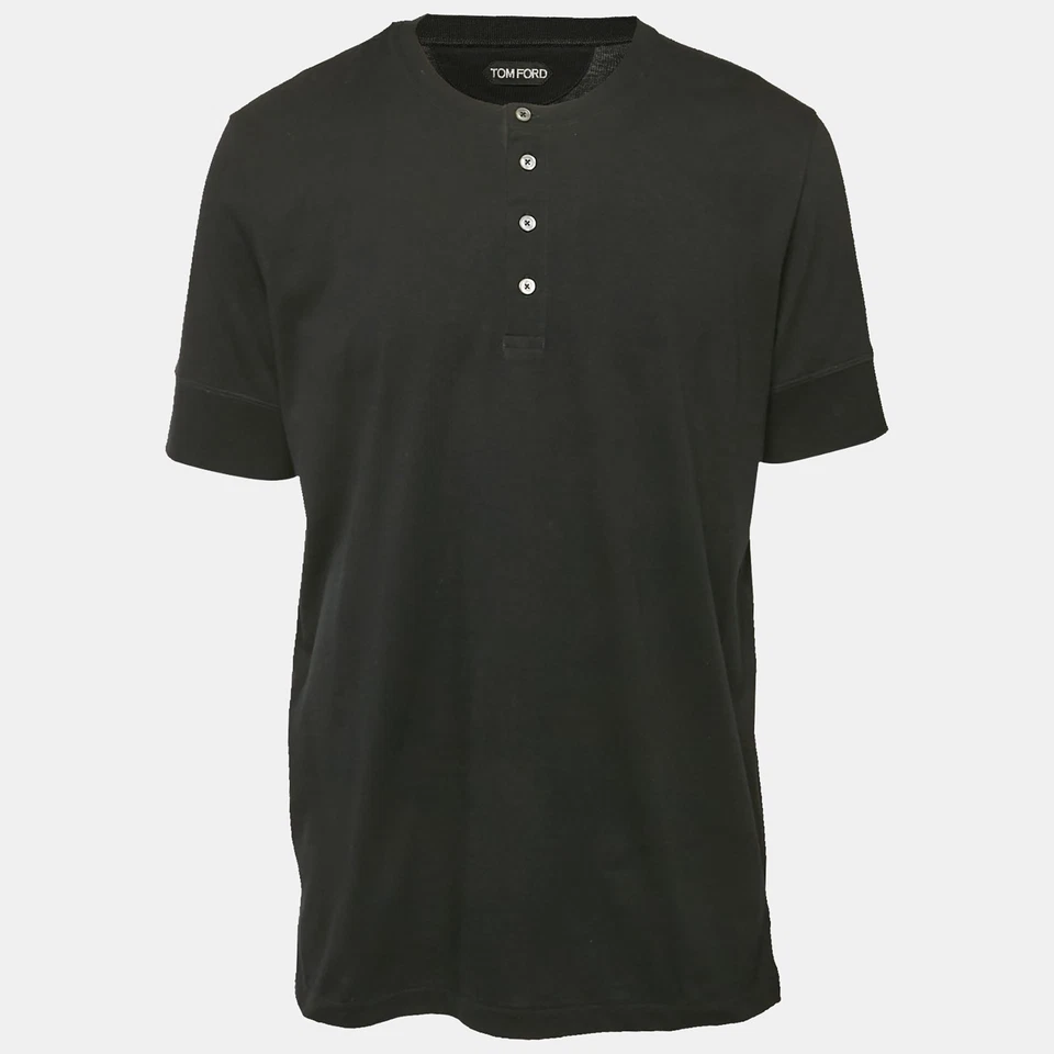 Camiseta Tom Ford Negra Algodón Tejido Cuello Henley XXXL