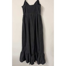 new Forever 21 Womens M Black Swiss Dot Maxi Dress V-Neck Smocked Ruffle Hem