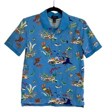 Polo Ralph Lauren Boys Blue Underwater Polo Bear Shark Shirt Size L 14-16