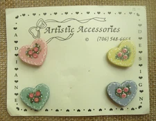4 pastel heart button covers w/ rose flower detail - goth lolita Easter jewelry