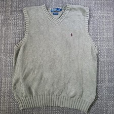 Vtg Polo Ralph Lauren Sweater Vest Mens L Olive Green Maroon Pony Cotton Classic