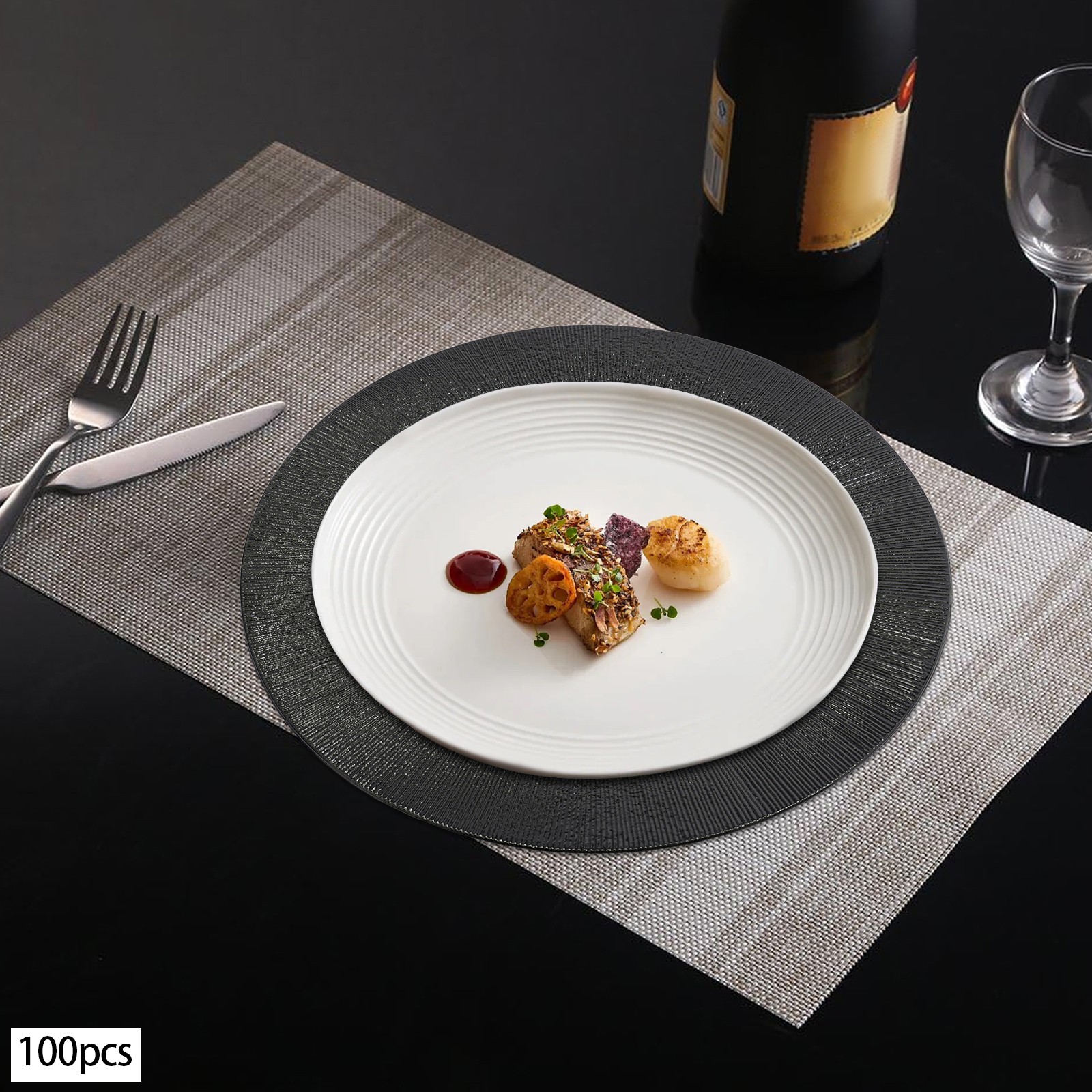 100Pcs Round Chargers Plates Bulk Charger Plates Set Round Dinner Plate Black
