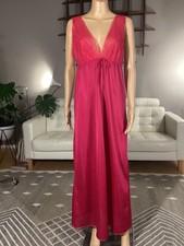 Vintage Undercover Wear Raspberry Pink Long Nightgown Lace Nylon Chiffon Medium